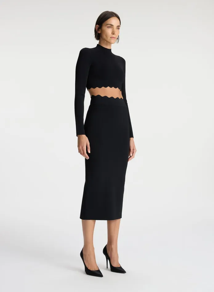 ALC Knitwear Quincy Scalloped Knit Midi Skirt Black 8211 Women