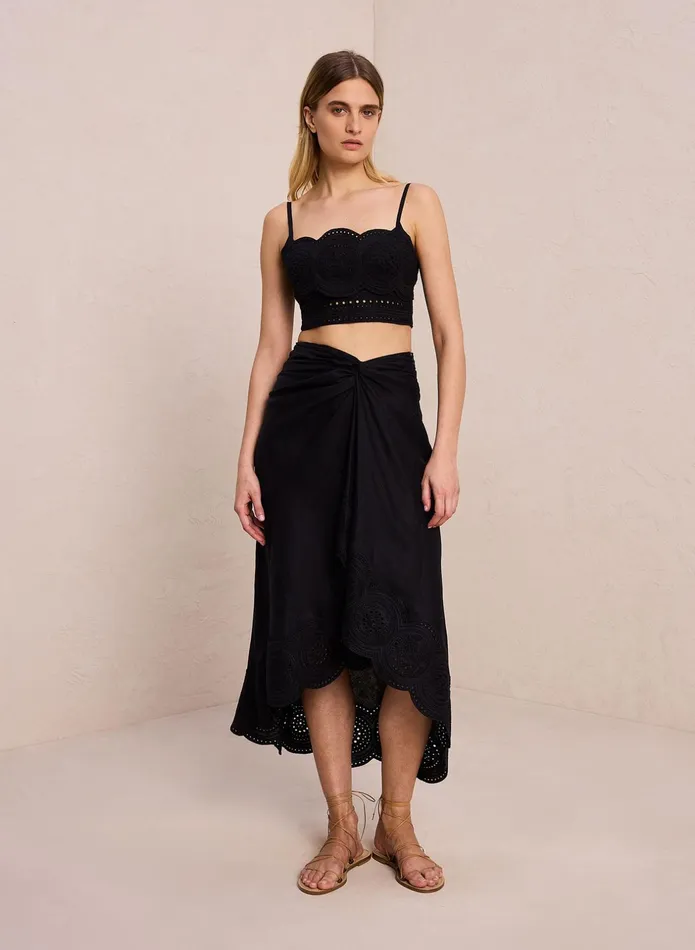 ALC Skirts Heather Linen Eyelet Skirt Blackblack 8211 Women