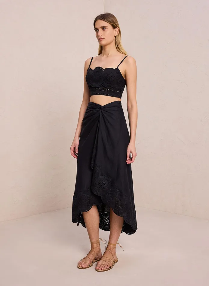 ALC Skirts Heather Linen Eyelet Skirt Blackblack 8211 Women