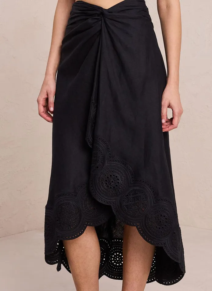 ALC Skirts Heather Linen Eyelet Skirt Blackblack 8211 Women