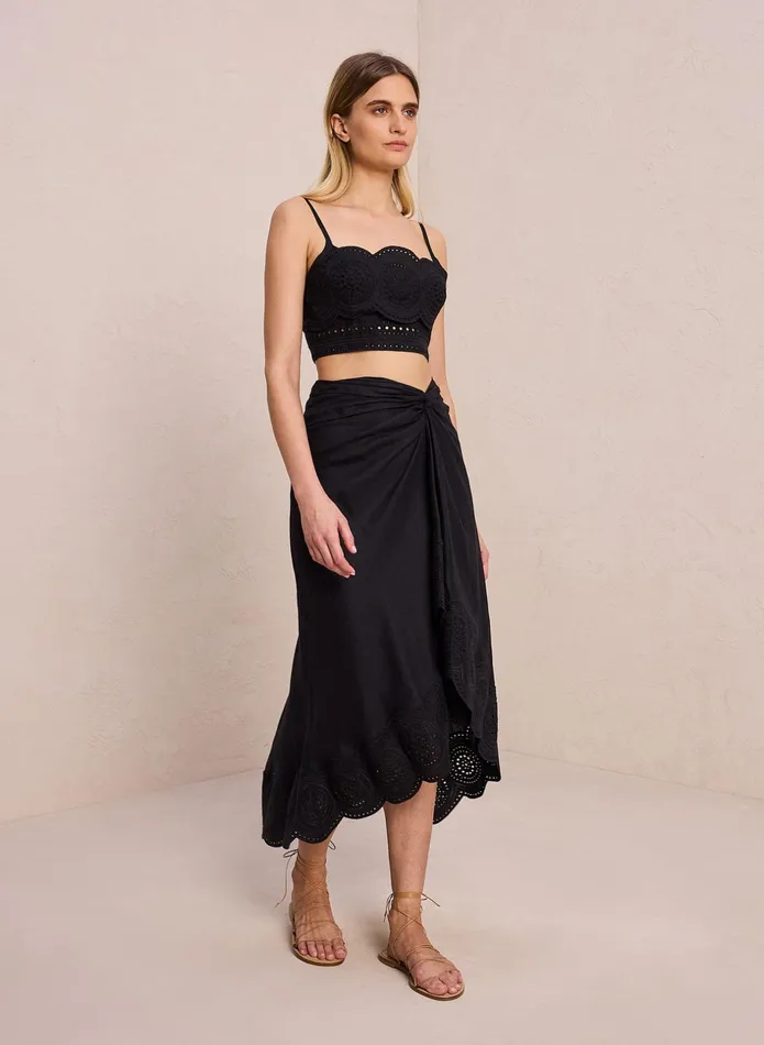 ALC Skirts Heather Linen Eyelet Skirt Blackblack 8211 Women
