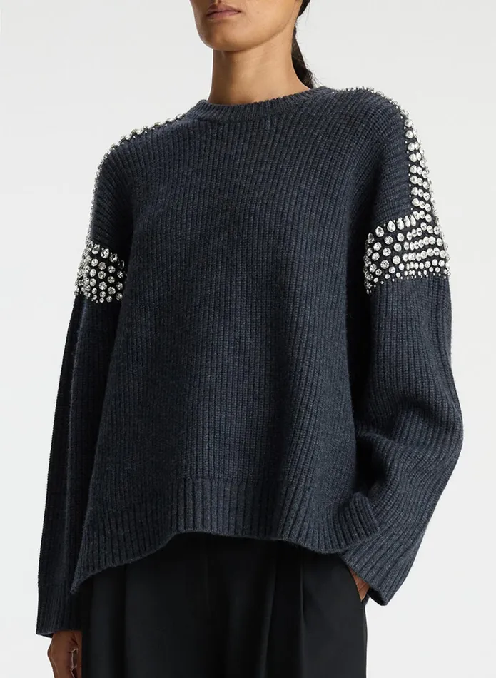 ALC Sweaters Colby Embellished Wool Sweater Dark Heather Grey 8211 Women
