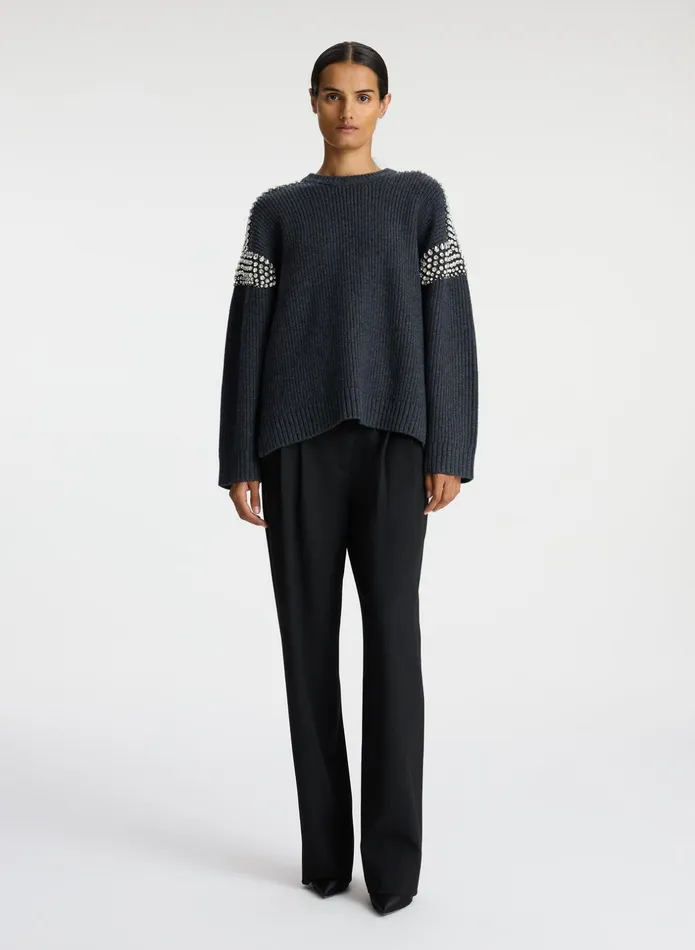 ALC Sweaters Colby Embellished Wool Sweater Dark Heather Grey 8211 Women