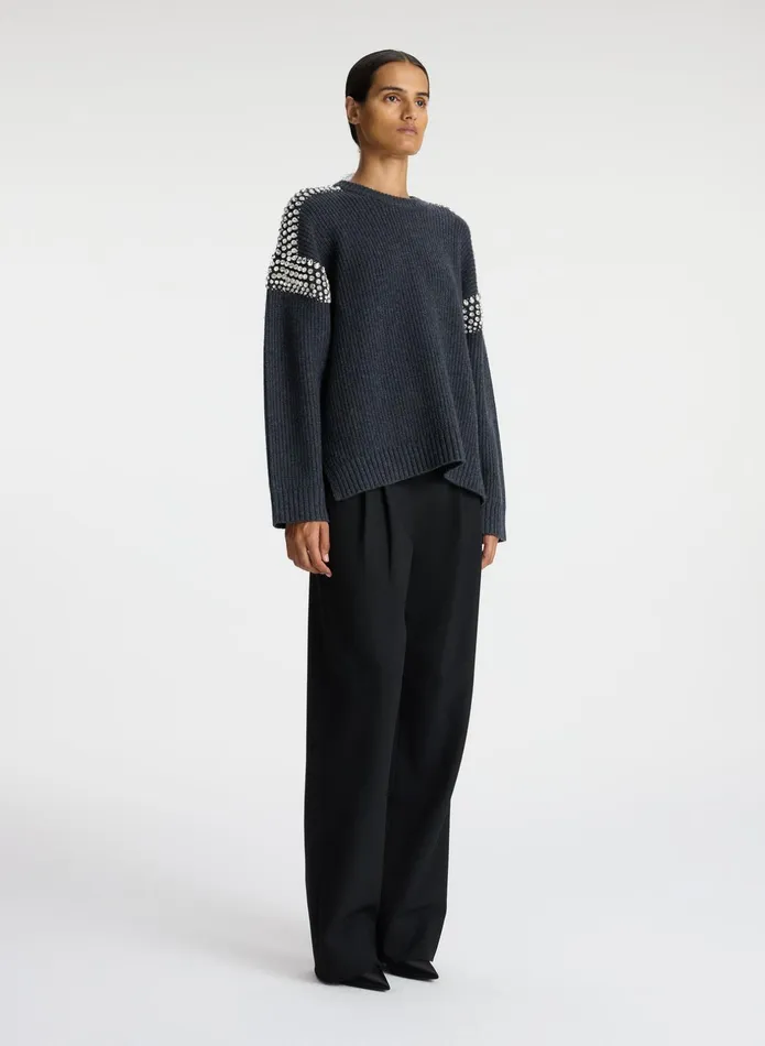ALC Sweaters Colby Embellished Wool Sweater Dark Heather Grey 8211 Women