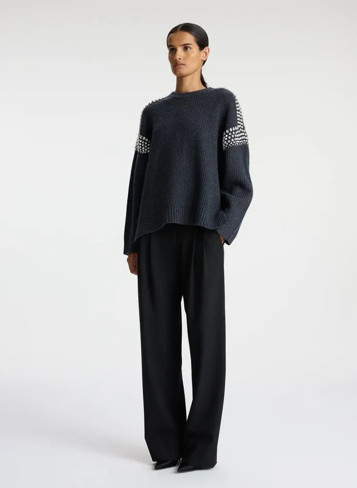 ALC Sweaters Colby Embellished Wool Sweater Dark Heather Grey 8211 Women