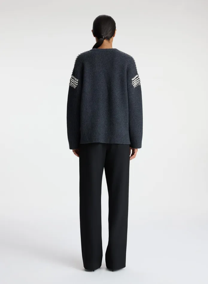 ALC Sweaters Colby Embellished Wool Sweater Dark Heather Grey 8211 Women