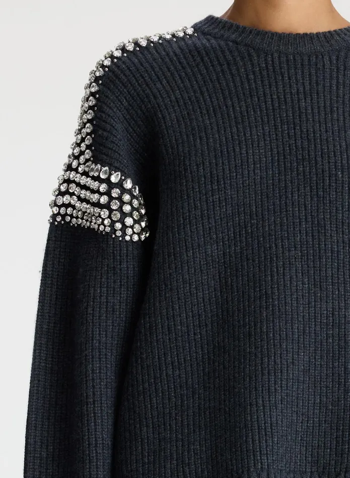 ALC Sweaters Colby Embellished Wool Sweater Dark Heather Grey 8211 Women