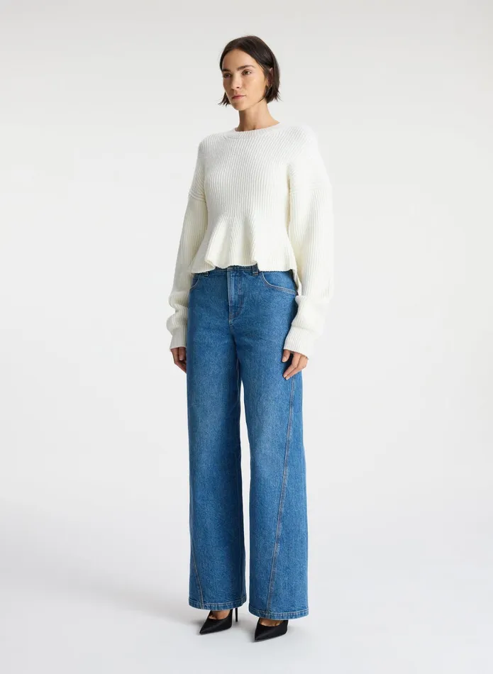 ALC Sweaters Eliza Peplum Wool Sweater Buttercream 8211 Women