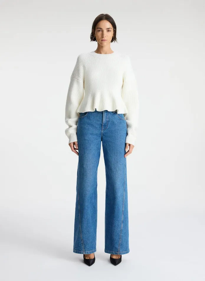 ALC Sweaters Eliza Peplum Wool Sweater Buttercream 8211 Women