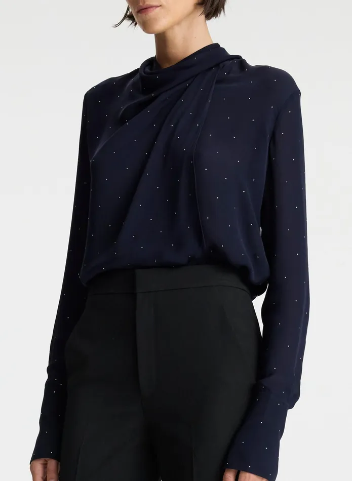 ALC Tops Luna Embellished Silk Top Evening Blue 8211 Women