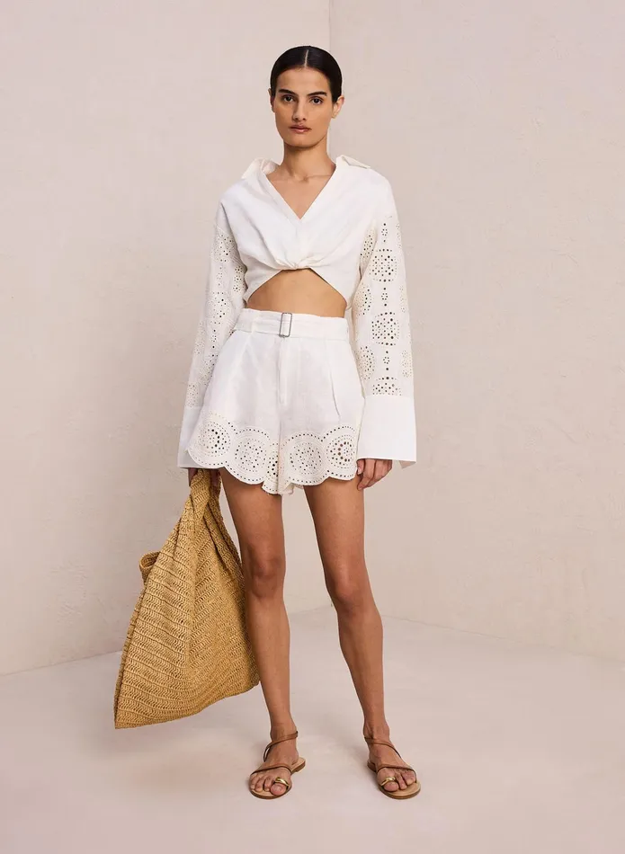 ALC Tops Mason Linen Eyelet Top Ivorycream 8211 Women