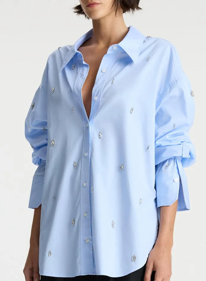 ALC Tops Monica Embellished Cotton Top Sky Blue 8211 Women