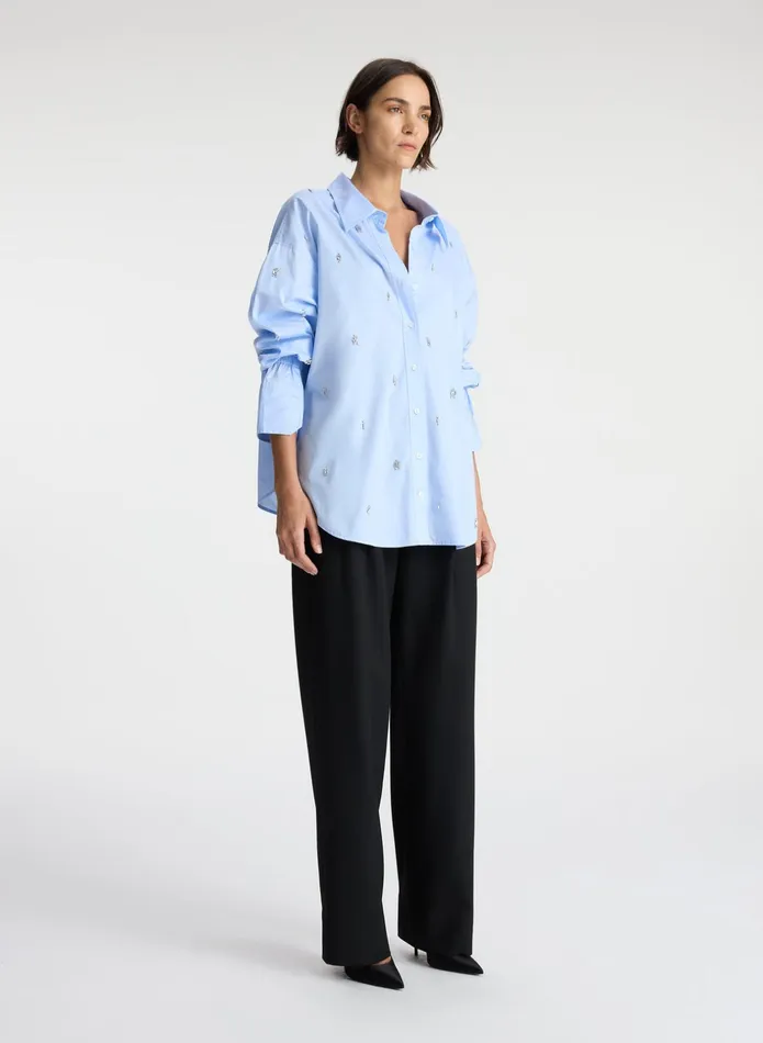 ALC Tops Monica Embellished Cotton Top Sky Blue 8211 Women