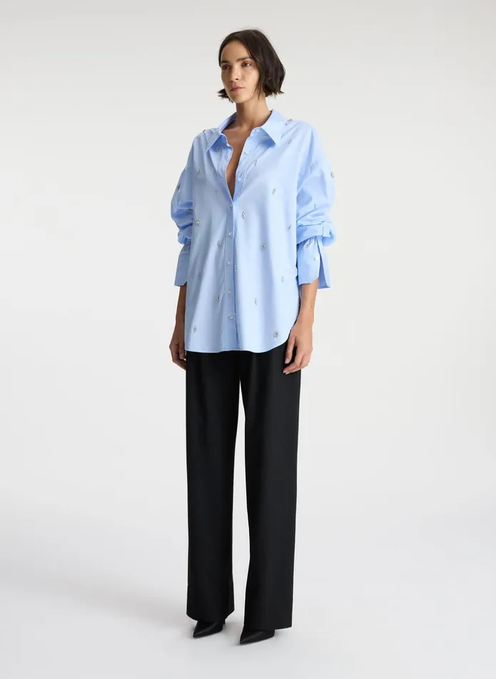 ALC Tops Monica Embellished Cotton Top Sky Blue 8211 Women