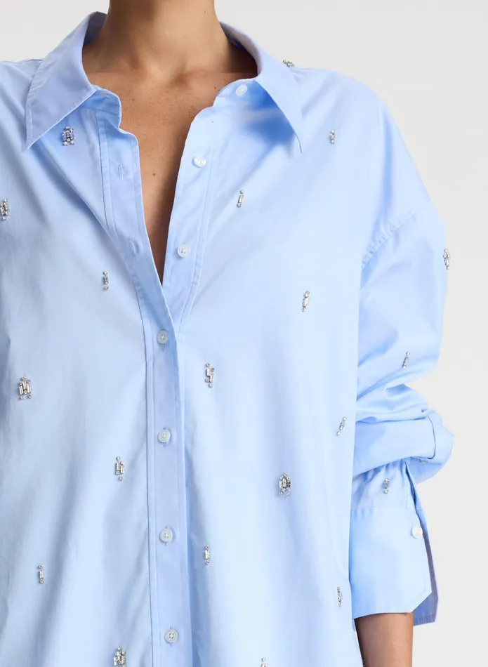 ALC Tops Monica Embellished Cotton Top Sky Blue 8211 Women