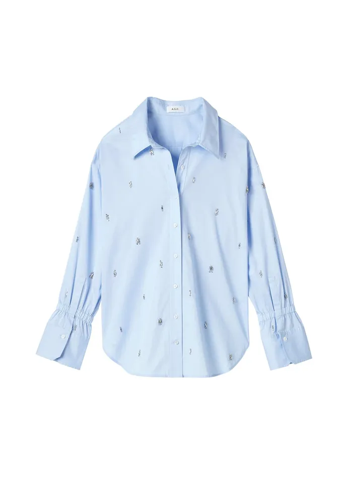ALC Tops Monica Embellished Cotton Top Sky Blue 8211 Women