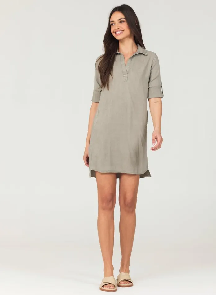 ALine Rolled Tab Sleeve Dress 8211 Soft Army Women Bella Dahl Mini Dresses ALine Rolled Tab Sleeve Dress 8211 Soft Army Women Bella Dahl Mini Dresses