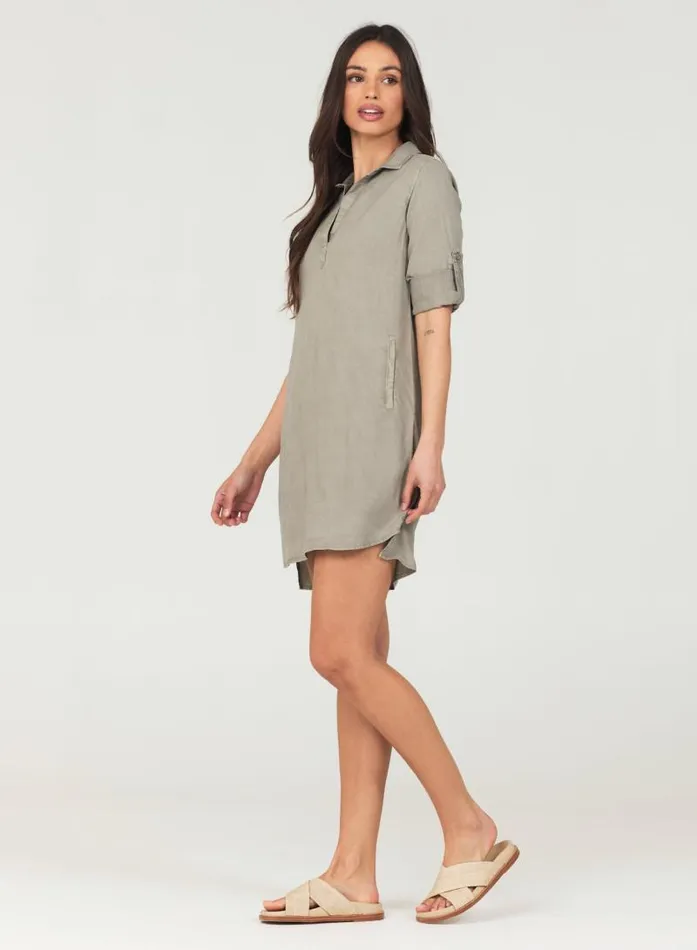 ALine Rolled Tab Sleeve Dress 8211 Soft Army Women Bella Dahl Mini Dresses ALine Rolled Tab Sleeve Dress 8211 Soft Army Women Bella Dahl Mini Dresses
