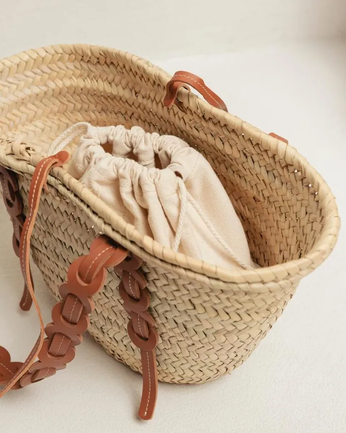ALOHAS Bags Women Palmette 8211 Brown Leather Straw Bag