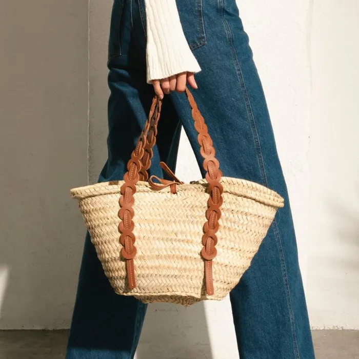ALOHAS Bags Women Palmette 8211 Brown Leather Straw Bag