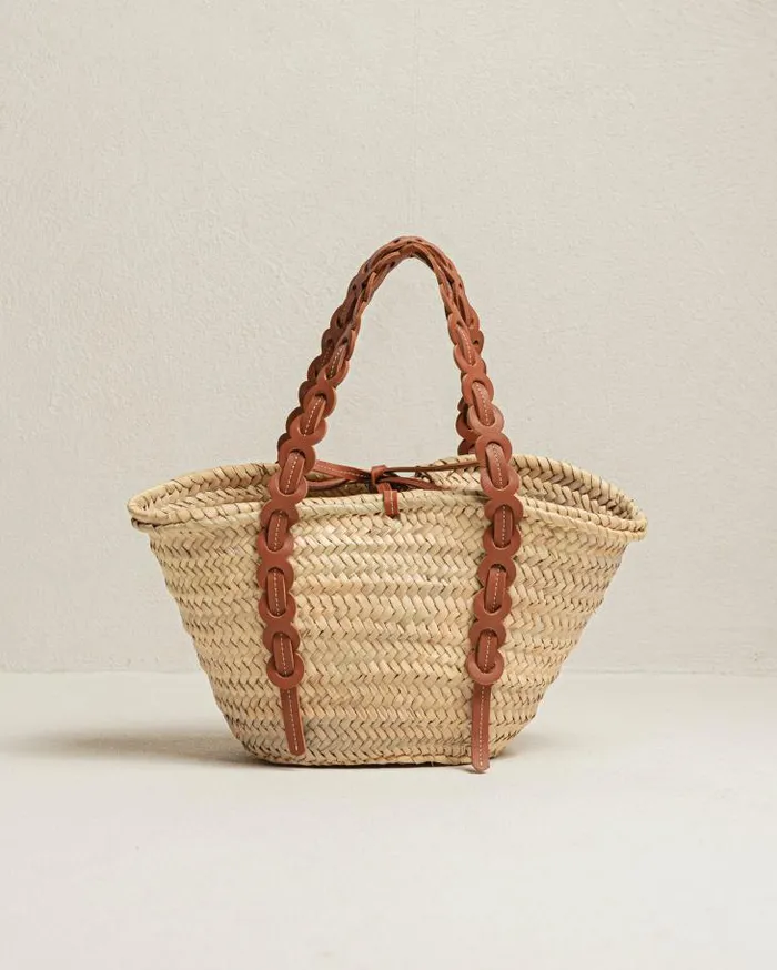 ALOHAS Bags Women Palmette 8211 Brown Leather Straw Bag