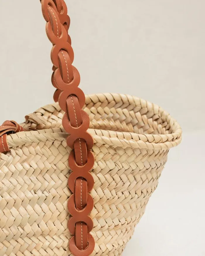 ALOHAS Bags Women Palmette 8211 Brown Leather Straw Bag