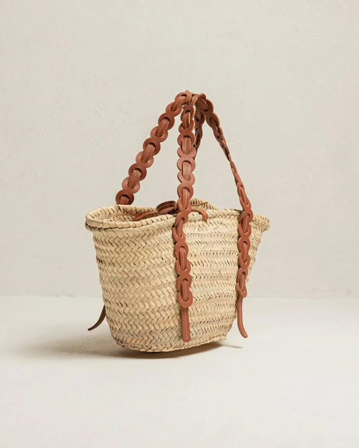 ALOHAS Bags Women Palmette 8211 Brown Leather Straw Bag