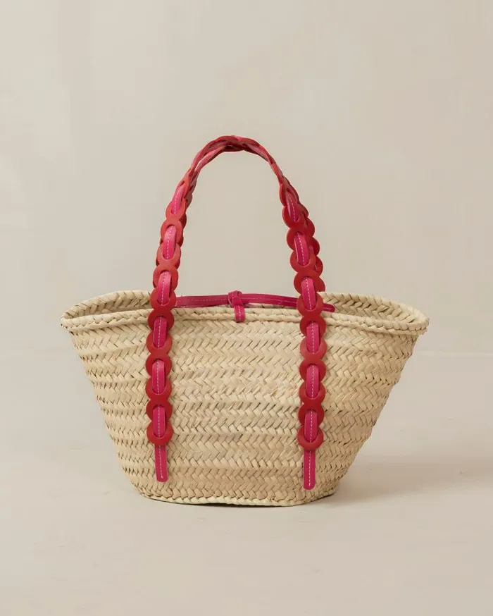 ALOHAS Bags Women Palmette 8211 Red And Pink Leather Straw Bag