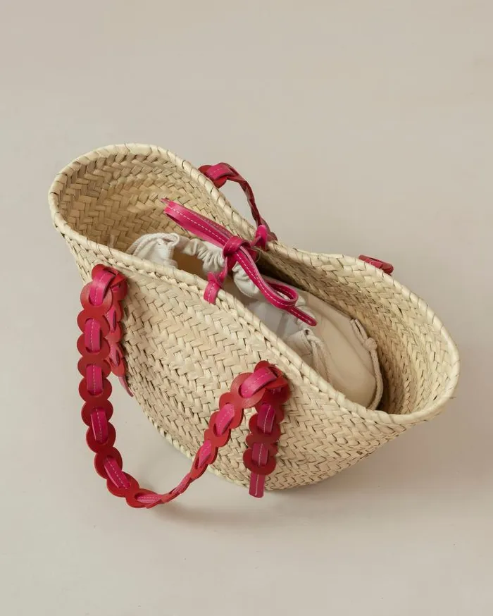 ALOHAS Bags Women Palmette 8211 Red And Pink Leather Straw Bag
