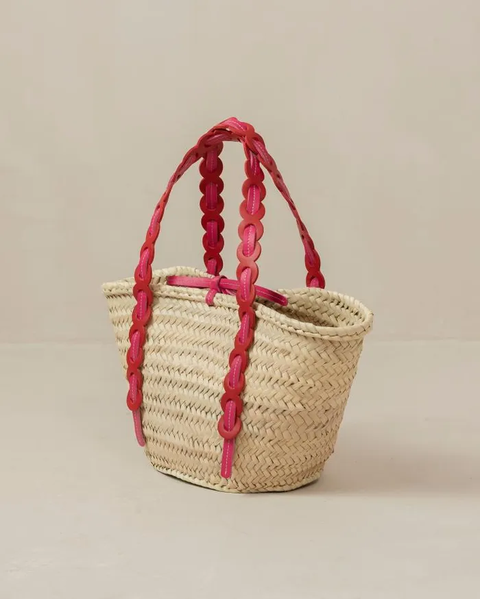 ALOHAS Bags Women Palmette 8211 Red And Pink Leather Straw Bag