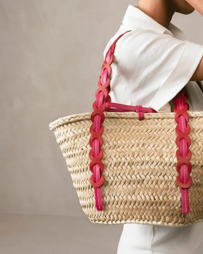 ALOHAS Bags Women Palmette 8211 Red And Pink Leather Straw Bag