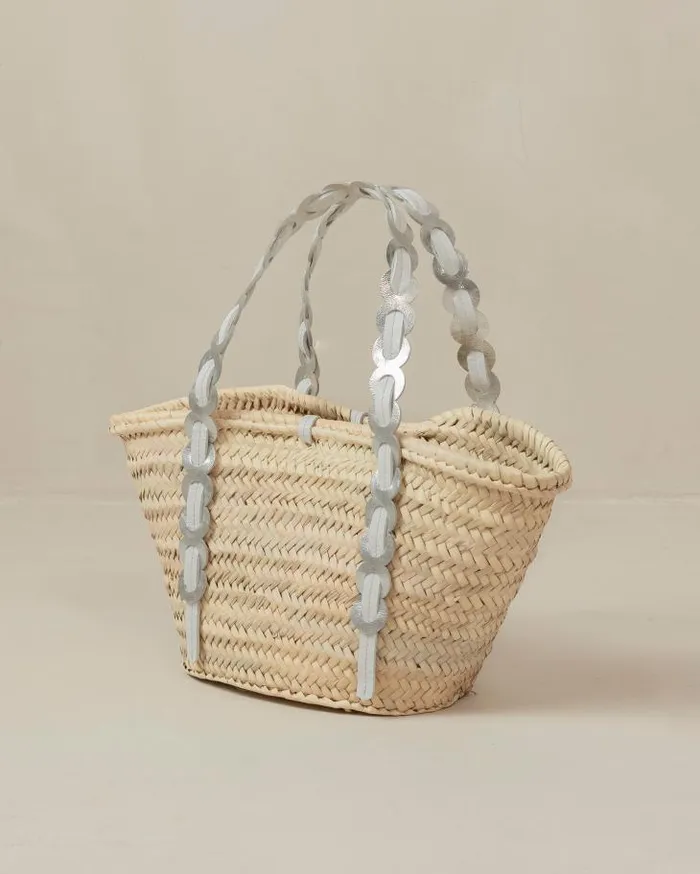ALOHAS Bags Women Palmette 8211 Silver And White Leather Straw Bag