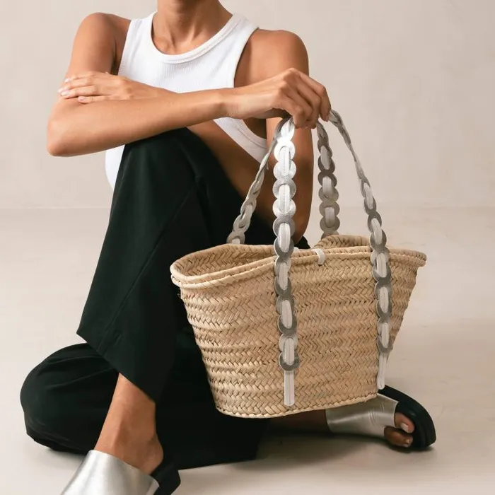 ALOHAS Bags Women Palmette 8211 Silver And White Leather Straw Bag