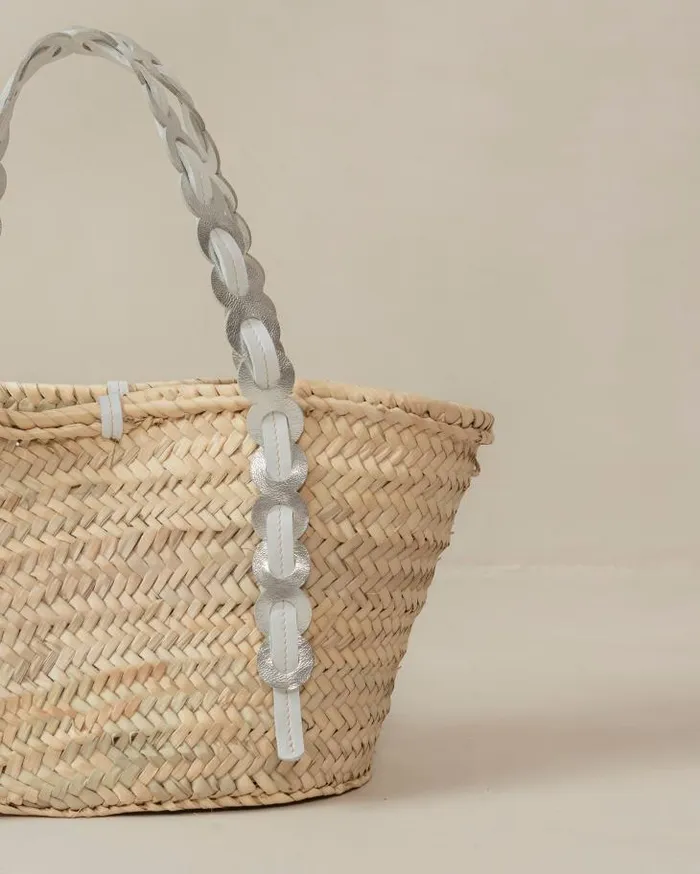 ALOHAS Bags Women Palmette 8211 Silver And White Leather Straw Bag