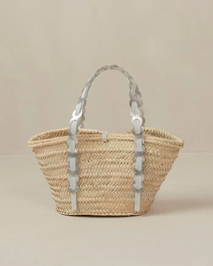 ALOHAS Bags Women Palmette 8211 Silver And White Leather Straw Bag