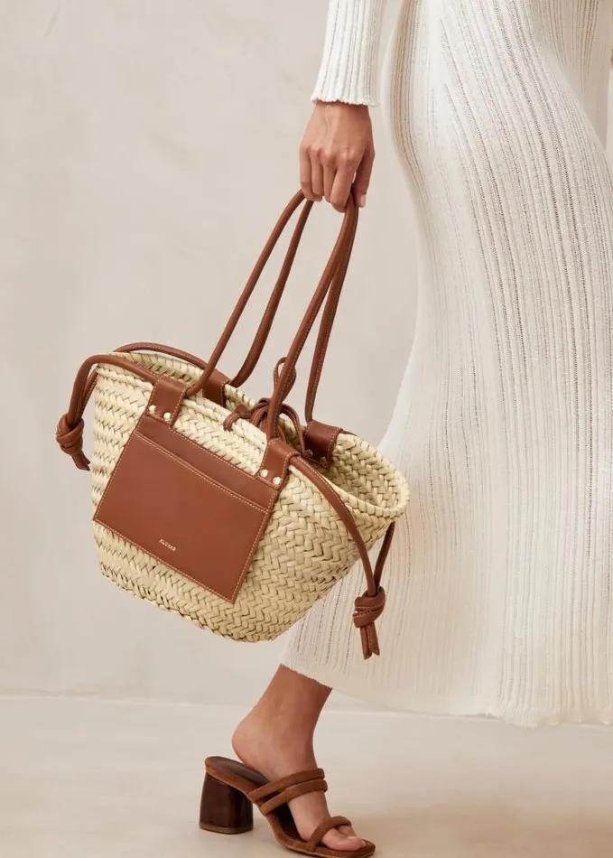 ALOHAS Bags Women Panier 8211 Raffia Handbag With Brown Leather Details