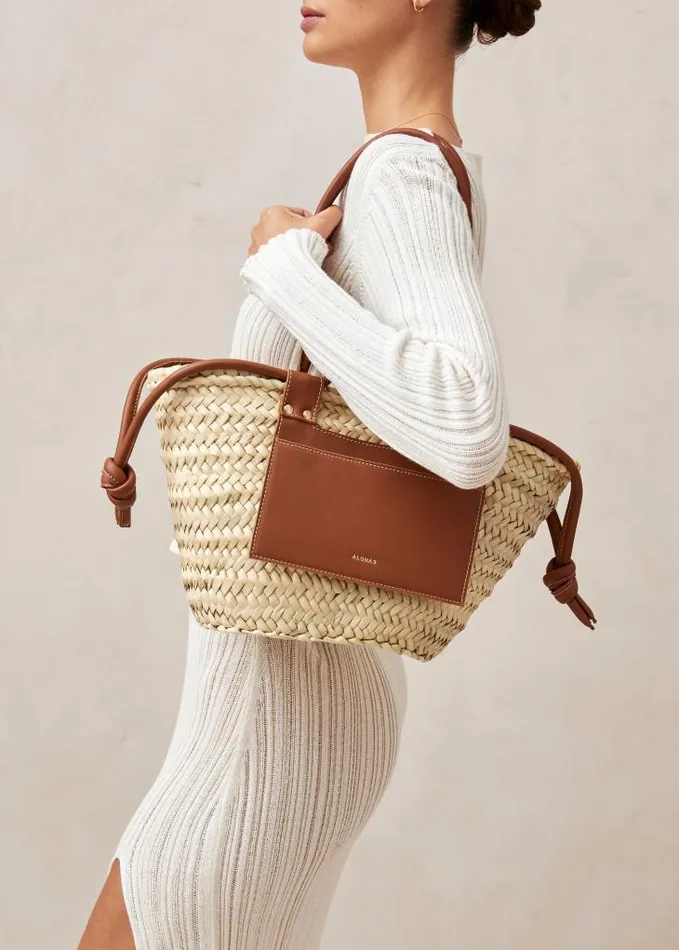 ALOHAS Bags Women Panier 8211 Raffia Handbag With Brown Leather Details