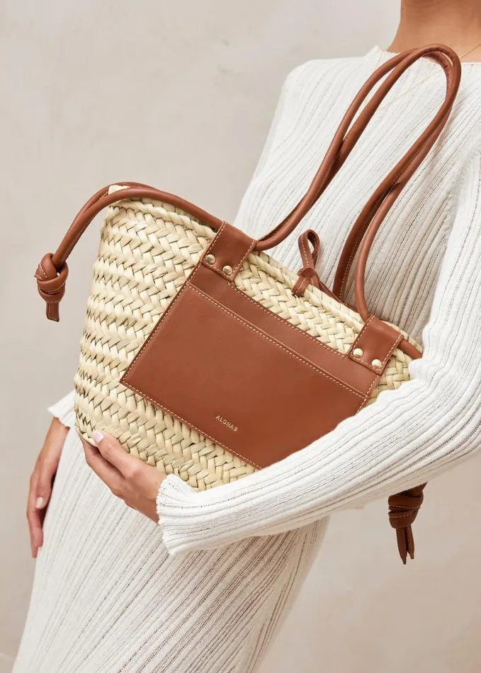 ALOHAS Bags Women Panier 8211 Raffia Handbag With Brown Leather Details
