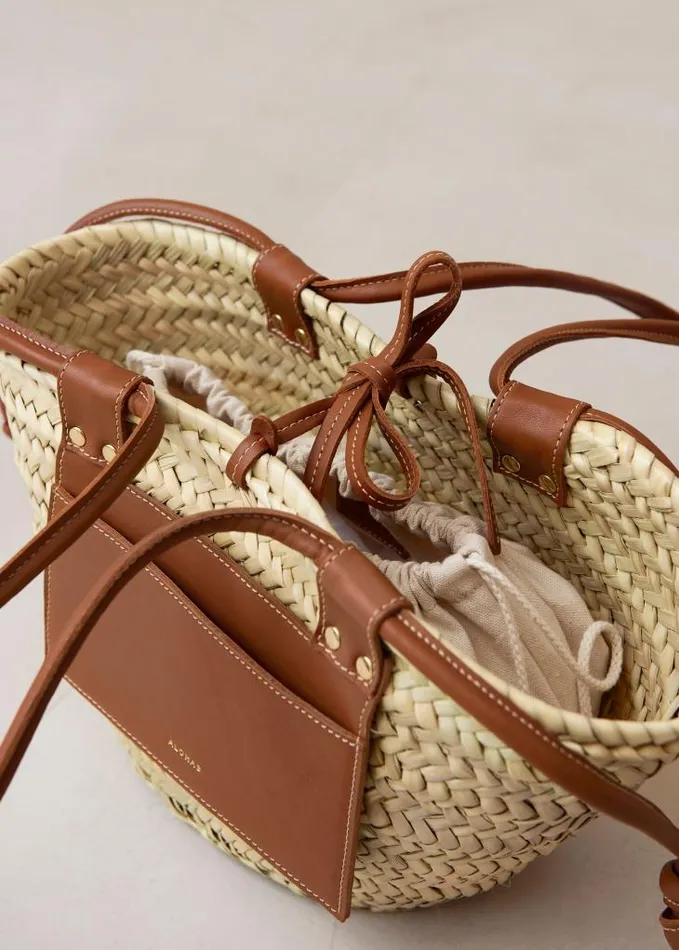 ALOHAS Bags Women Panier 8211 Raffia Handbag With Brown Leather Details