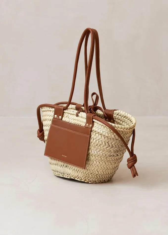 ALOHAS Bags Women Panier 8211 Raffia Handbag With Brown Leather Details