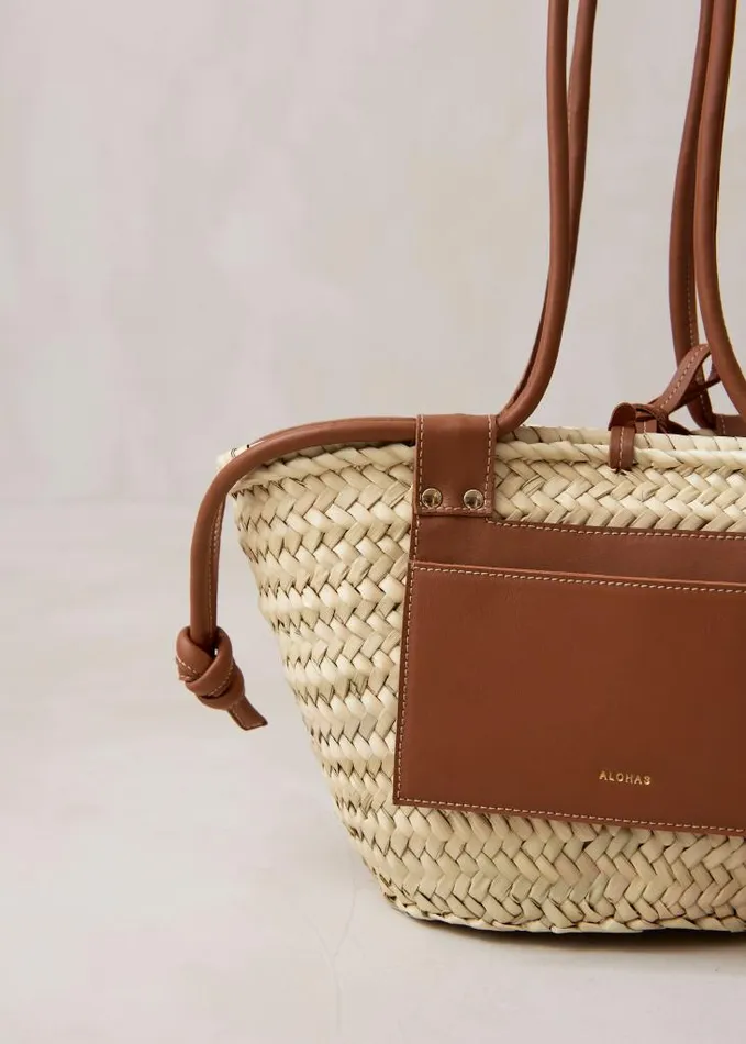 ALOHAS Bags Women Panier 8211 Raffia Handbag With Brown Leather Details