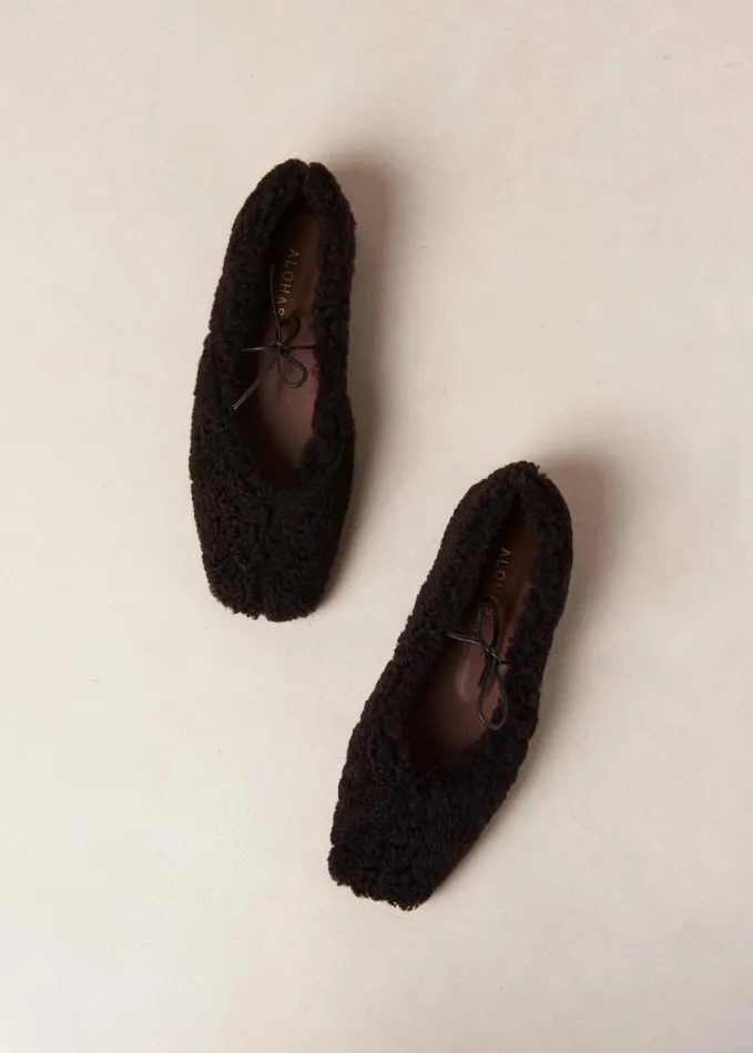 ALOHAS Ballet Flats Women Sway Furry 8211 Brown Fur Ballerinas