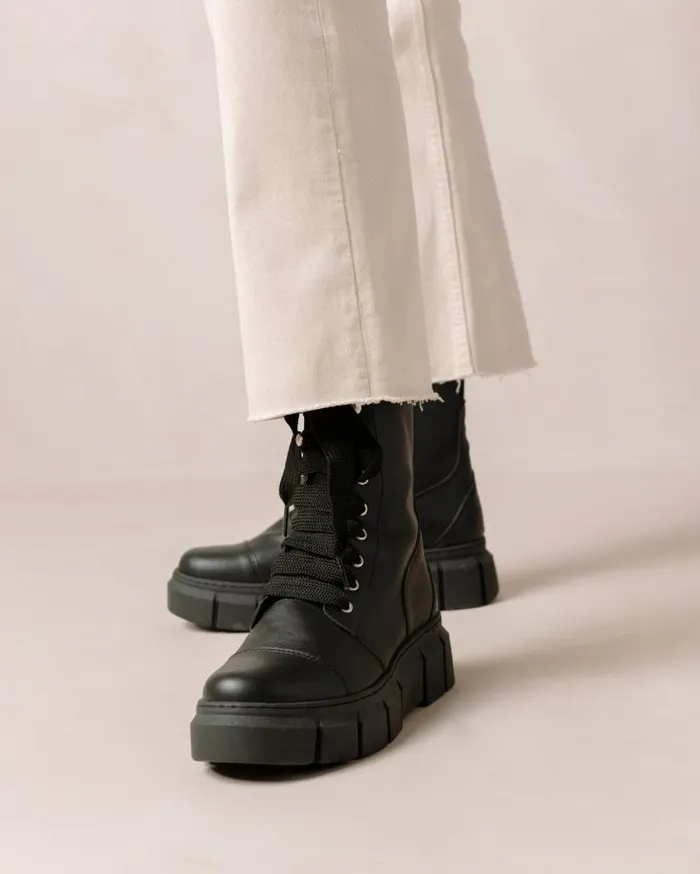 ALOHAS Boots Women Can Can 8211 Black Vegan Leather Boots