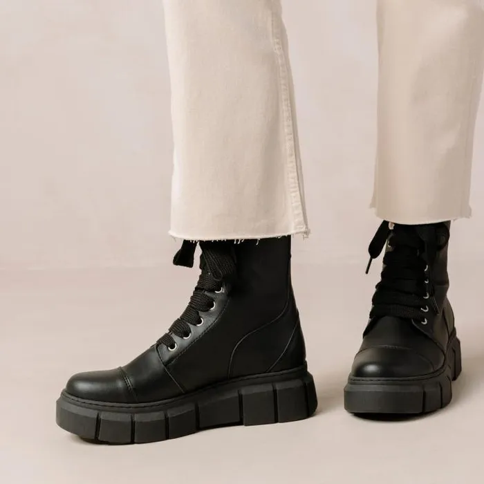 ALOHAS Boots Women Can Can 8211 Black Vegan Leather Boots