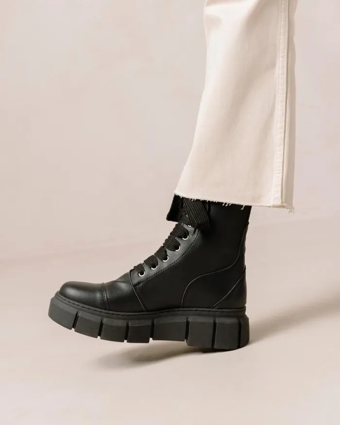 ALOHAS Boots Women Can Can 8211 Black Vegan Leather Boots