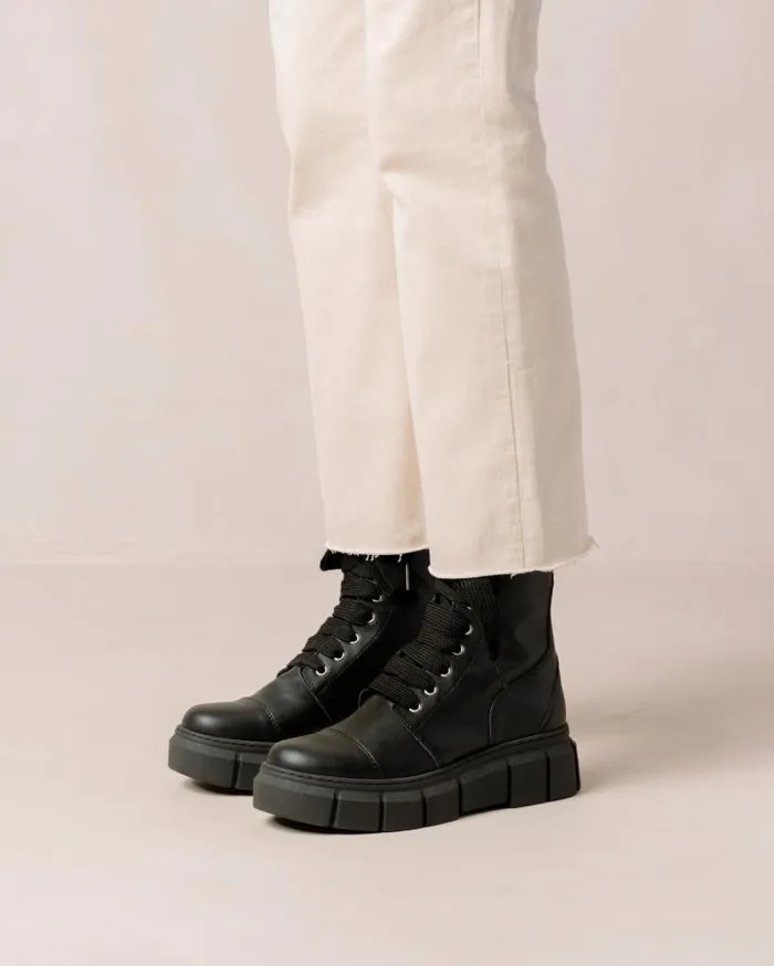ALOHAS Boots Women Can Can 8211 Black Vegan Leather Boots