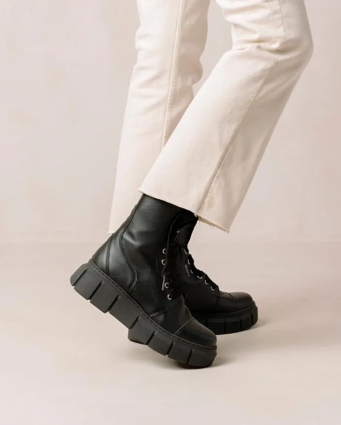 ALOHAS Boots Women Can Can 8211 Black Vegan Leather Boots