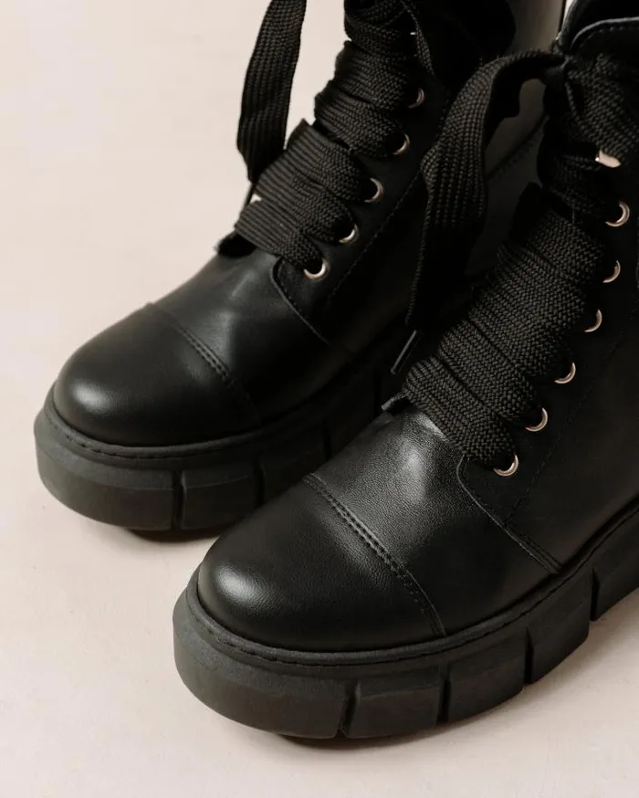 ALOHAS Boots Women Can Can 8211 Black Vegan Leather Boots