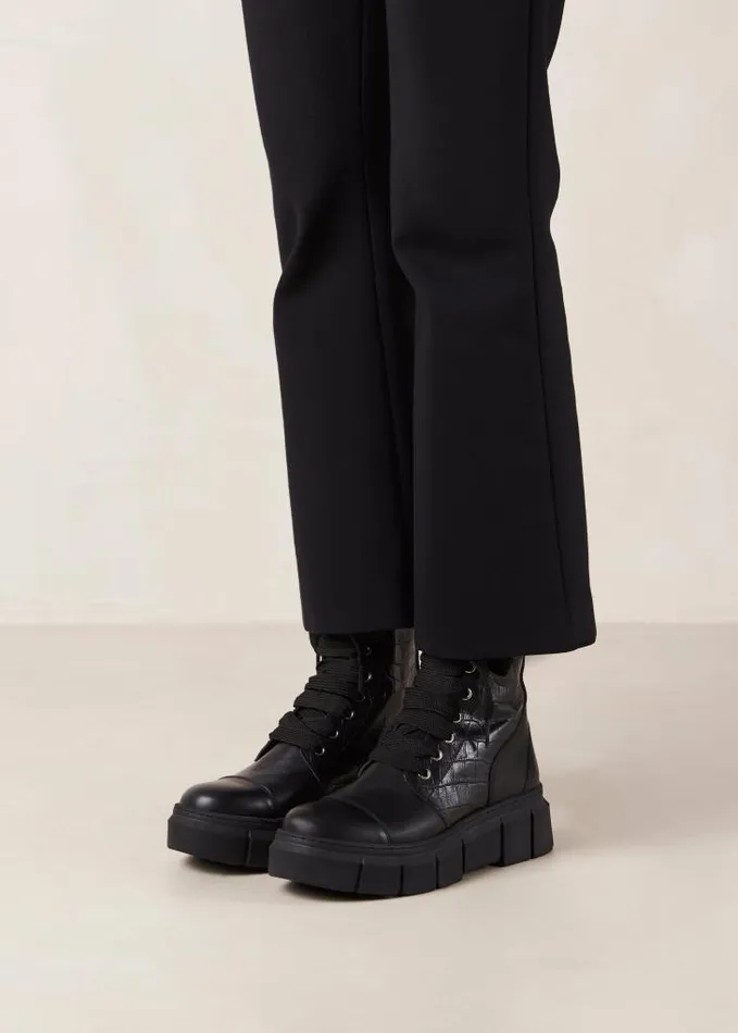 ALOHAS Boots Women Can Can Croco 8211 Black Leather Boots
