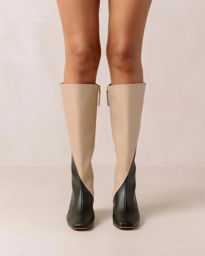 ALOHAS Boots Women Chalk 8211 Black And Beige Vegan Leather Boots